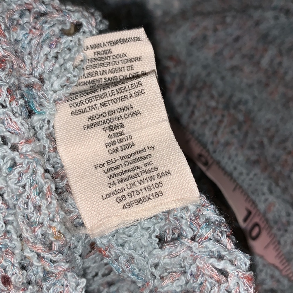 Free People Open Front Light Knit Cardigan Pockets Women’s M Marble Blue Boho - Picture 9 of 10